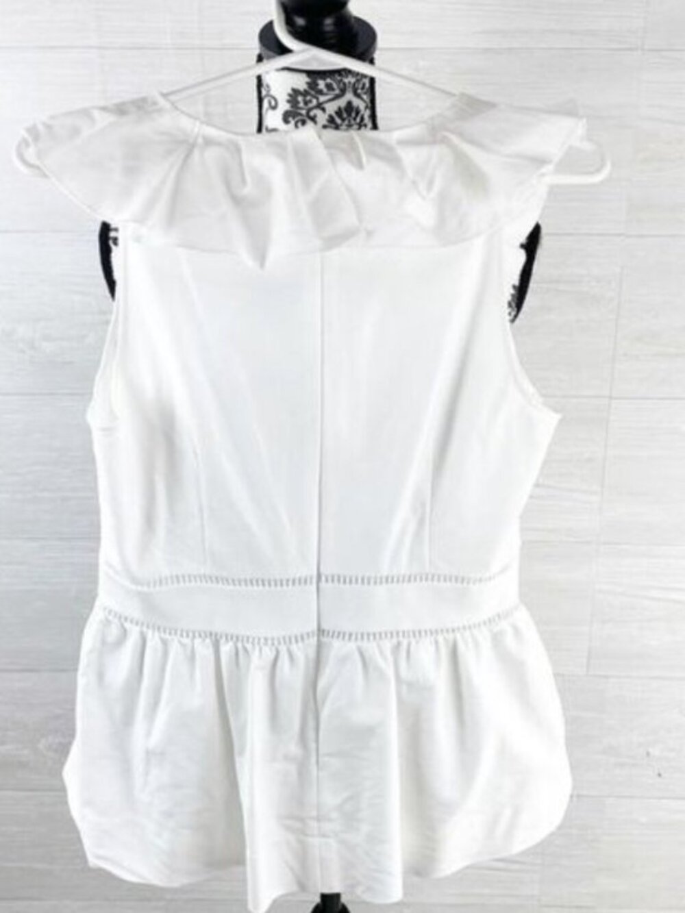 Kate Spade White Ruffle V-Neck Peplum Top Ladder Lace Trim Size 6 - Picture 4 of 8